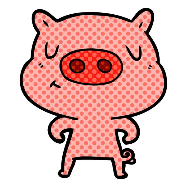 Vector Illustration Cartoon Content Pig — Stock Vector