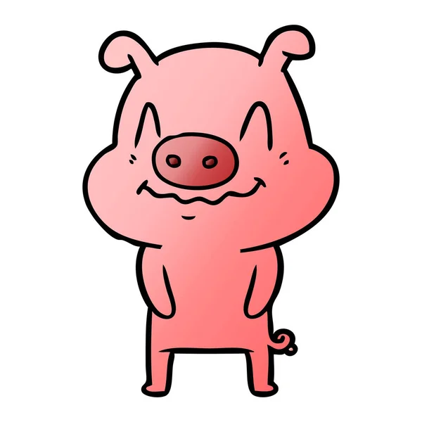 Vector Illustration Nervous Cartoon Pig — Stock Vector