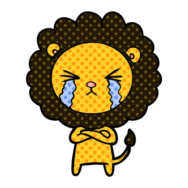 Vector Illustration Cartoon Crying Lion — Stock Vector