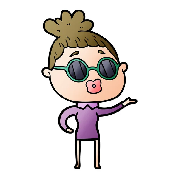 Mulher Dos Desenhos Animados Usando Óculos Sol —  Vetores de Stock
