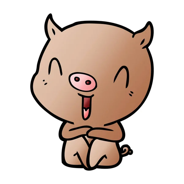 Heureux Dessin Animé Assis Cochon — Image vectorielle