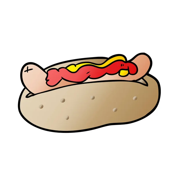Hot Dog Dessin Animé Moutarde Ketchup — Image vectorielle