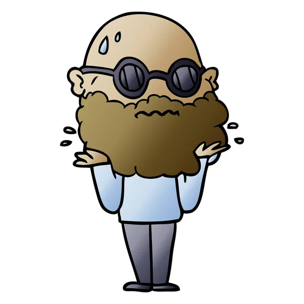 Cartoon Homem Preocupado Com Barba Óculos Sol — Vetor de Stock