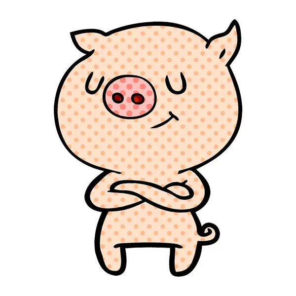 Vector Illustration Happy Cartoon Pig — Stock Vector