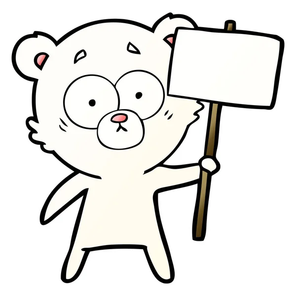 紧张的北极熊卡通与抗议标志 — 图库矢量图片
