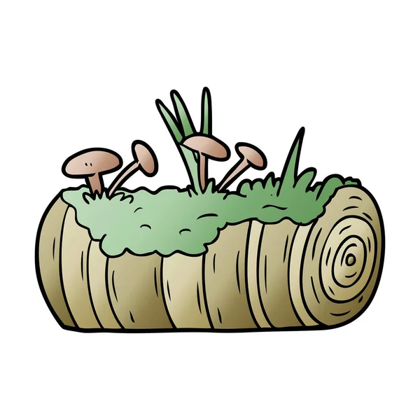 Oude Log Cartoon Met Champignons — Stockvector