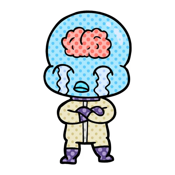 Dibujos Animados Gran Cerebro Extranjero Llorando — Vector de stock