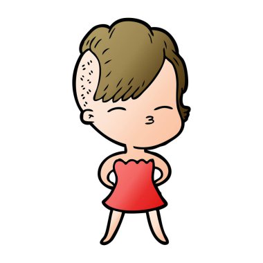 çizgi film kız gözlerini kısarak vektör çizim