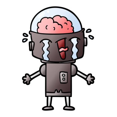 vektör çizim robot ağlıyor çizgi film