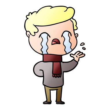 çizgi film adam giyen kış eşarp ağlıyor