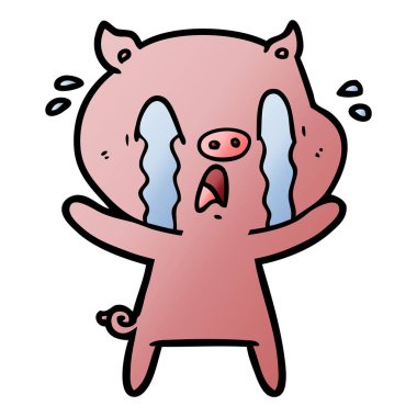 domuz karikatür ağlama vektör çizim