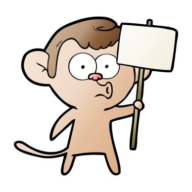Vektör çizim karikatür maymun ile boş tahta üzerinde beyaz izole hooting
