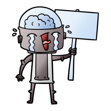 vektör çizim robot ağlıyor çizgi film