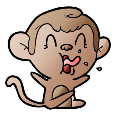 Beyaz izole karikatür maymun gösteren dil oturan vektör çizim