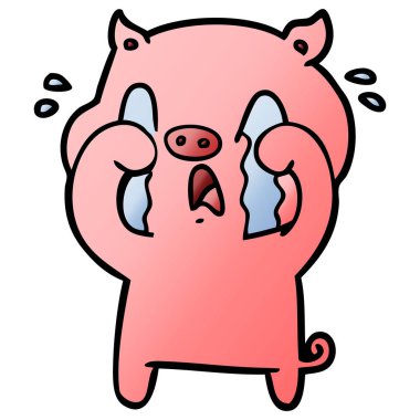 domuz karikatür ağlama vektör çizim