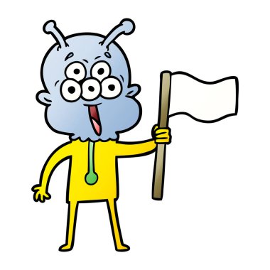 mutlu çizgi film uzaylı vektör çizim