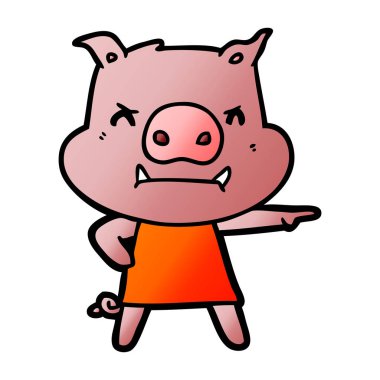 elbise işaret içinde kızgın çizgi film domuz