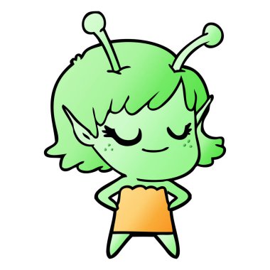 gülümseyen uzaylı kız çizgi film