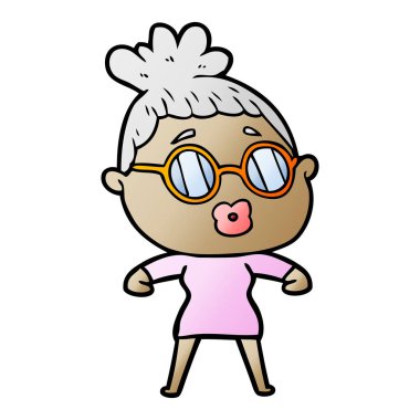 Çizgi filmdeki gözlüklü kadın.