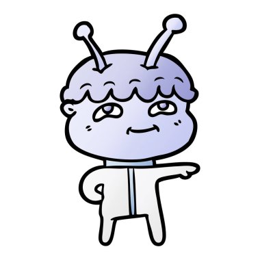 Dostu karikatür uzay adamı işaret