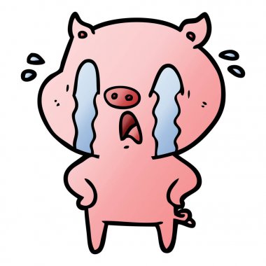 domuz karikatür ağlama vektör çizim