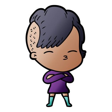 çizgi film kız gözlerini kısarak vektör çizim