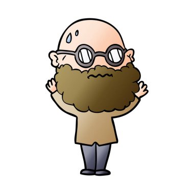 Sakal ve gözlük endişeli adam çizgi film