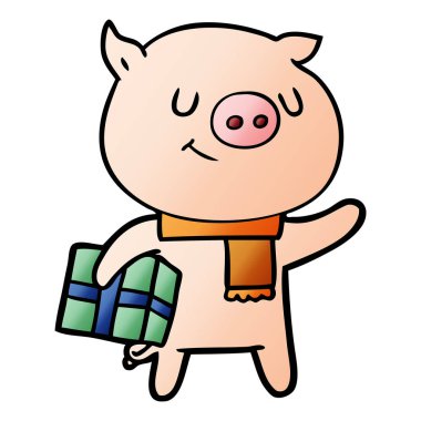 mutlu karikatür domuz vektör çizim