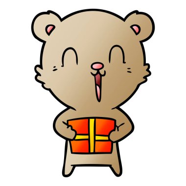 Noel hediye ile mutlu karikatür ayı