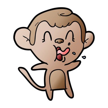 Vektör çizim üzerinde beyaz izole karikatür maymun gösteren dil gülen