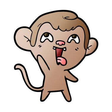 El sallayarak ve dil üzerinde beyaz izole gösteren karikatür maymun vektör çizim