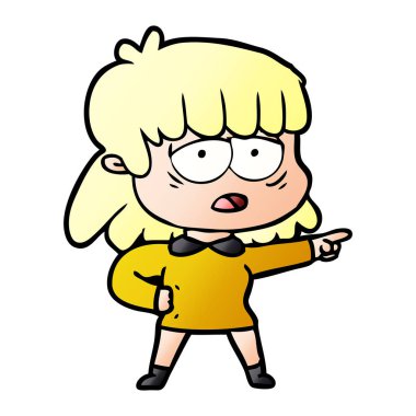 çizgi film yorgun kadın işaret