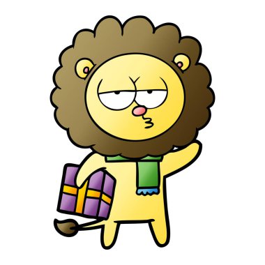 karikatür hediye ile yorgun aslan