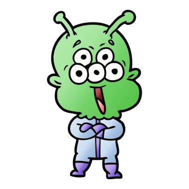 mutlu çizgi film uzaylı vektör çizim