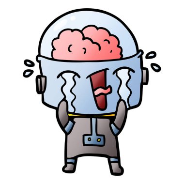 vektör çizim robot ağlıyor çizgi film