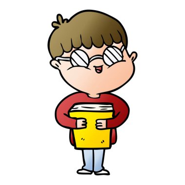 çizgi film çocuk kitap taşıyan gözlük takıyor