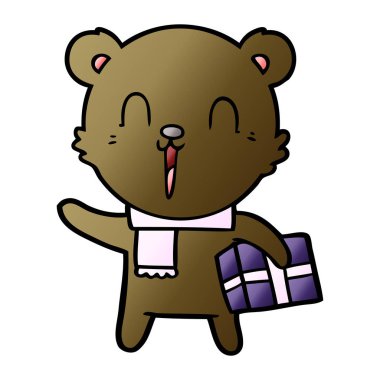 hediye ile mutlu karikatür ayı