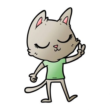 barış işareti veren sakin karikatür kedi