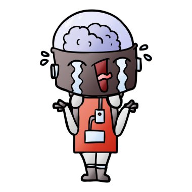 vektör çizim robot ağlıyor çizgi film