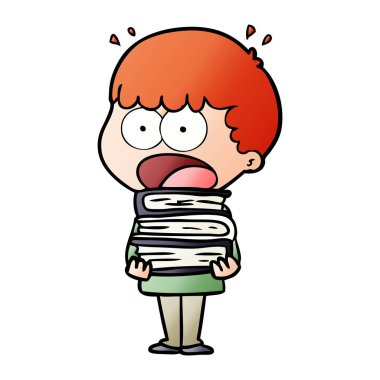 kitap yığını ile şok çocuk çizgi film