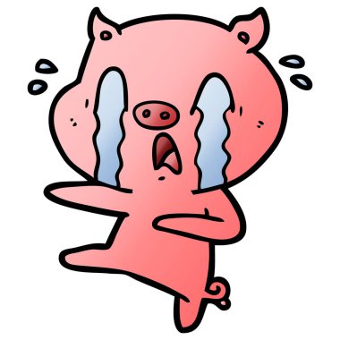 domuz karikatür ağlama vektör çizim