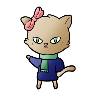 kış giysileri sevimli çizgi kedi