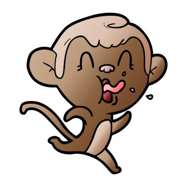 Vektör çizim karikatür maymun dilini gösterilen çalışan beyaz izole