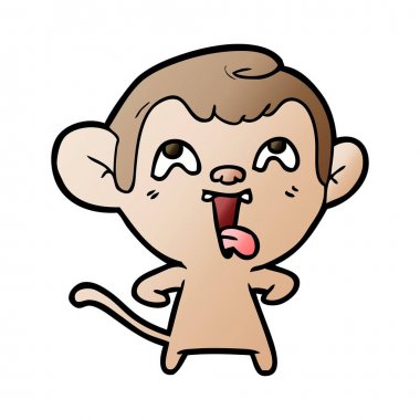 Deli karikatür maymun üzerinde beyaz izole dil gösterilen vektör çizim