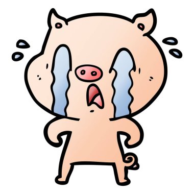 domuz karikatür ağlama vektör çizim