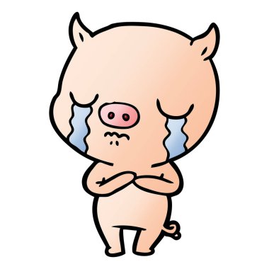 vektör çizim karikatür domuz ağlama