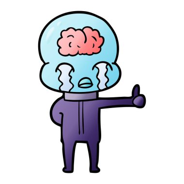 ağlıyor ama sembol Yaşasın vererek karikatür büyük beyin uzaylı