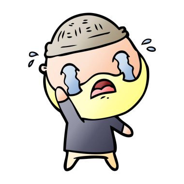 sakallı adam sallayarak veda ağlıyor çizgi film