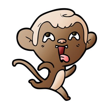 Vektör çizim üzerinde beyaz izole Dil Gösterilen runing karikatür maymun