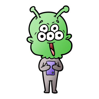 mutlu çizgi film uzaylı vektör çizim